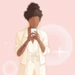 Photo de profil du blog A toi de Briller, on y voit une femme sur son téléphone.